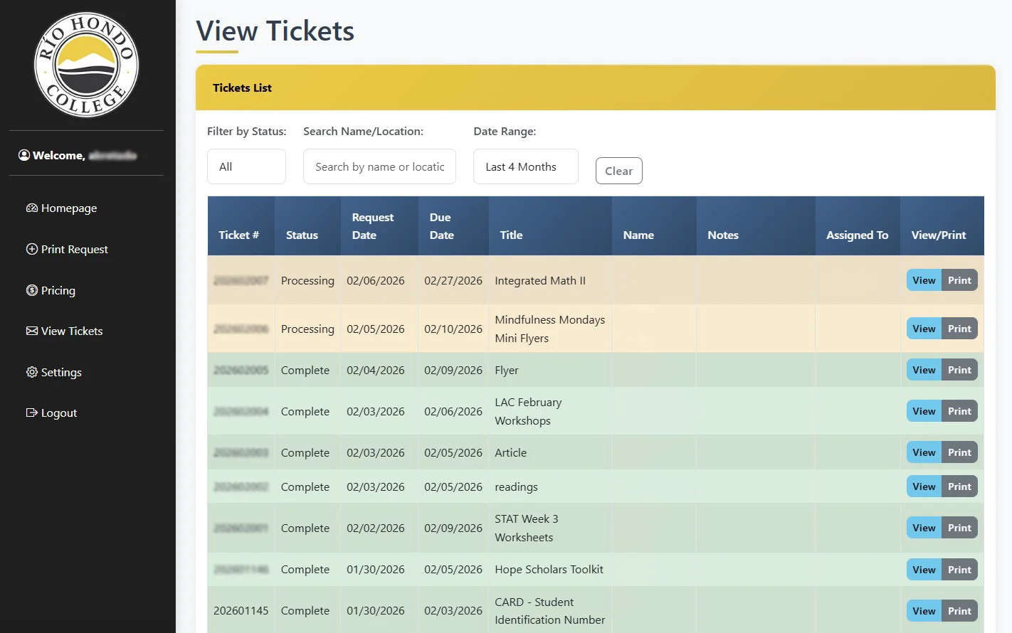 Printshop Ticket System - Printshop - View Tickets